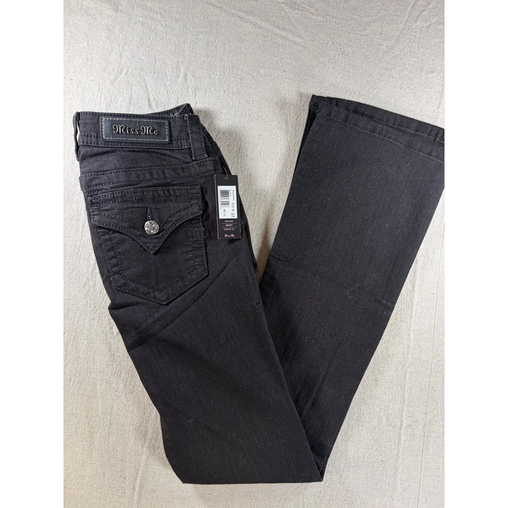 Miss Me Bootcut Jeans Womens 27 Black Mid Rise Stretch Denim 34 Inseam NWT